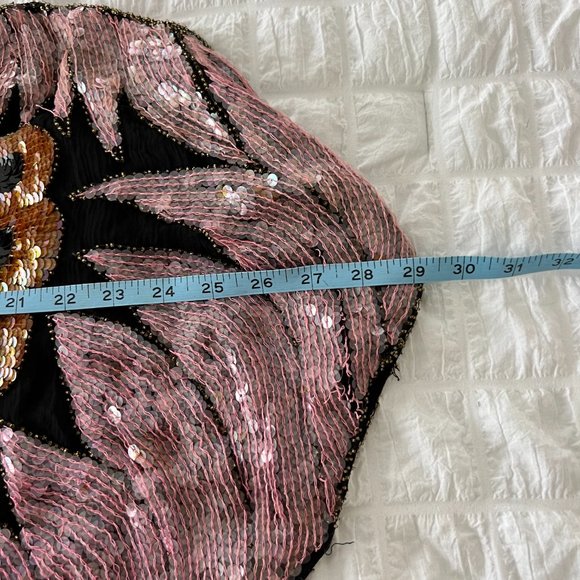 Vintage Sequined Butterfly Blouse / 80's Pink Sequin Embellished Silk Top - Picture 8 of 11